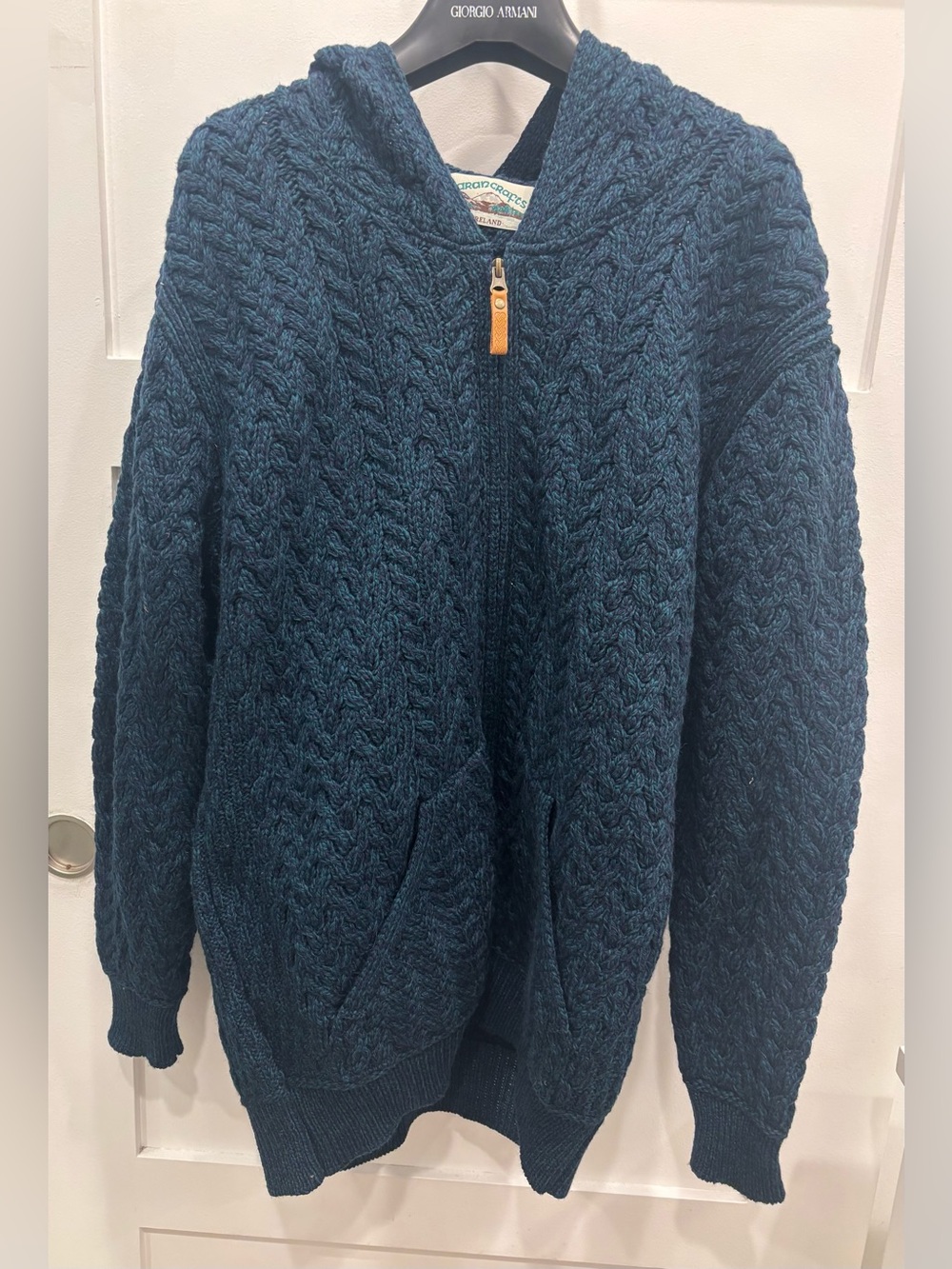 Aran Crafts Dark Teal Cable-Knit Hooded Zip Sweater